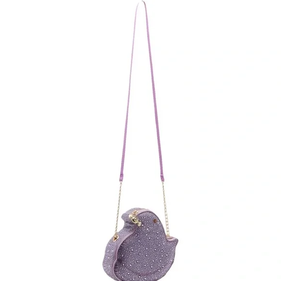 BETSEY JOHNSON EXCLUSIVE CROSSBODY BAG KITSCH PEEPS CHICK RHINESTONES LAVENDER - Picture 3 of 6